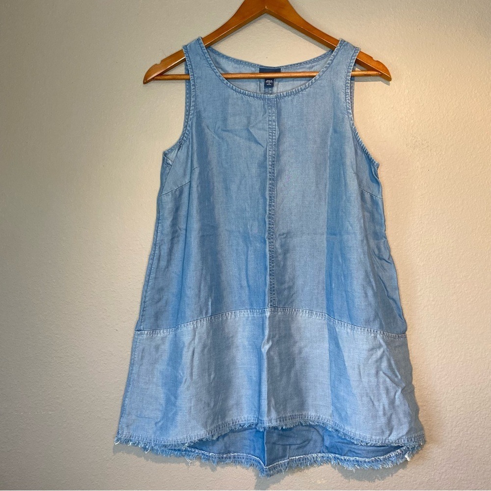 J Jill Womens Denim Two-Toned Indigo Fringe Hem Sleeveless Top Size S Petite